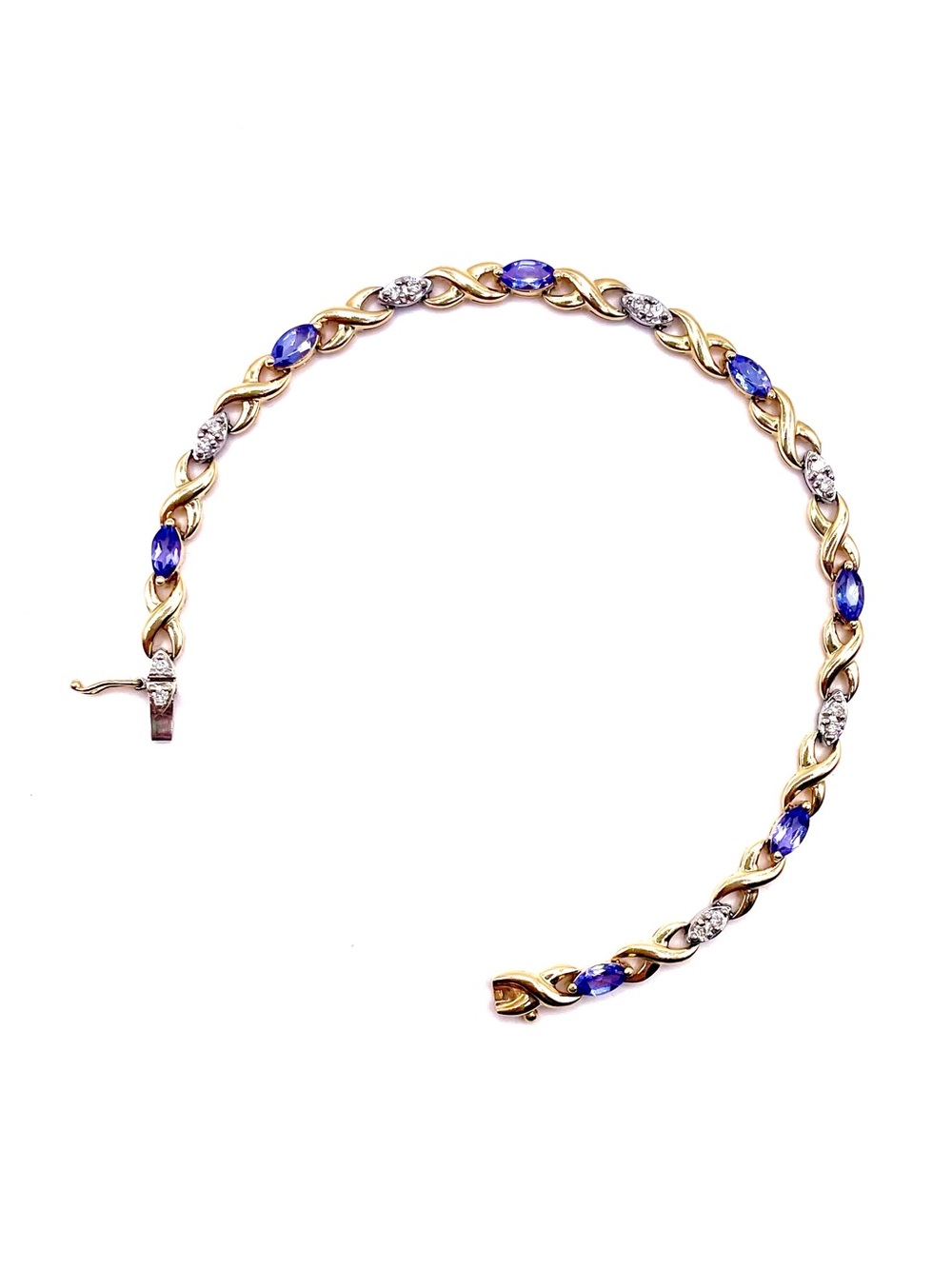 Vintage 14K Gold Tennis Bracelet with Tanzanite and Diamond Accent Stones